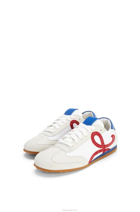 Loewe Ballet runner in nylon and calfskin 688V666 Women Soft White/Cherry/Royal Blue