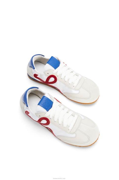 Loewe Ballet runner in nylon and calfskin 688V666 Women Soft White/Cherry/Royal Blue