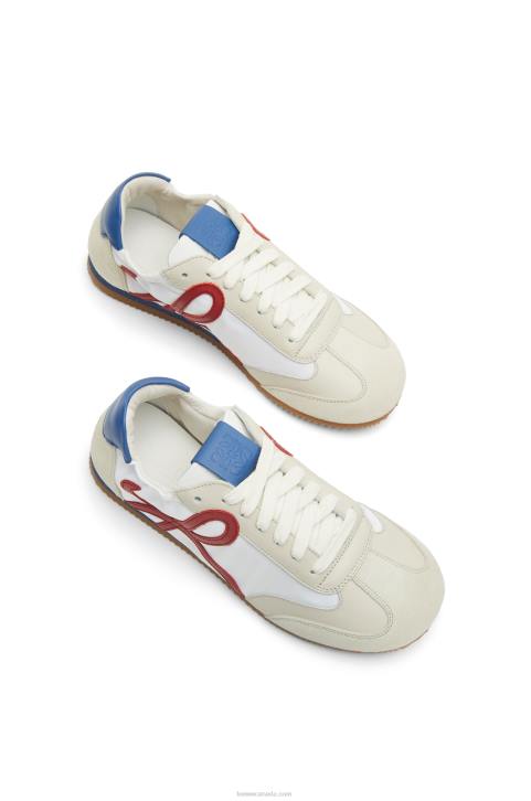 Loewe Ballet runner in nylon and calfskin 688V666 Women Soft White/Cherry/Royal Blue