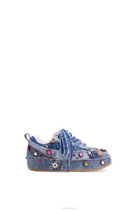 Loewe Embellished deconstructed sneaker in denim 688V670 Women Washed Denim