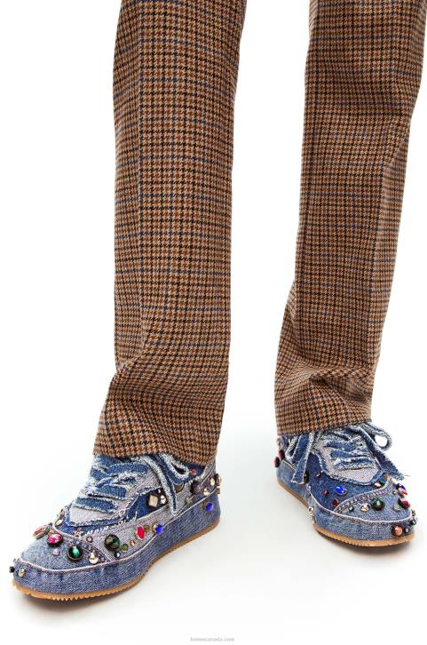 Loewe Embellished deconstructed sneaker in denim 688V670 Women Washed Denim