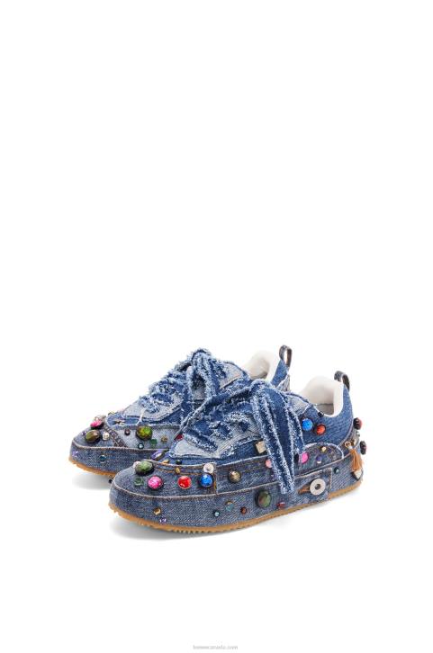 Loewe Embellished deconstructed sneaker in denim 688V670 Women Washed Denim