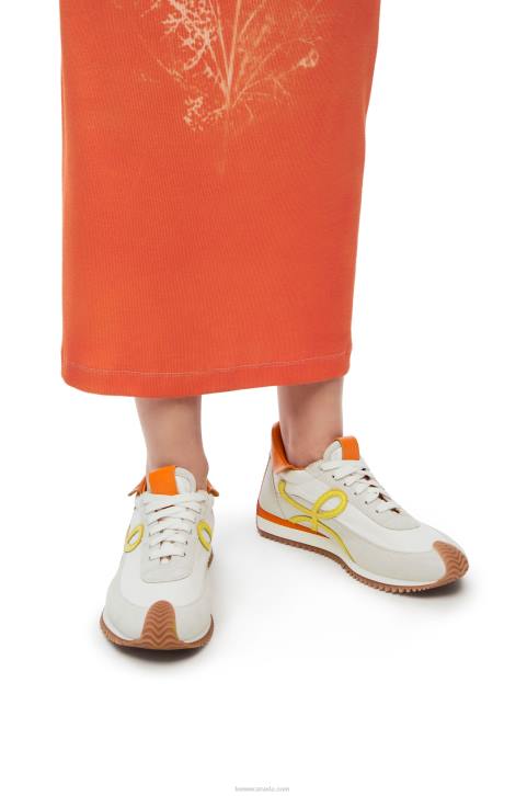 Loewe Flow runner in calfskin and nylon 688V639 Women White/Yellow
