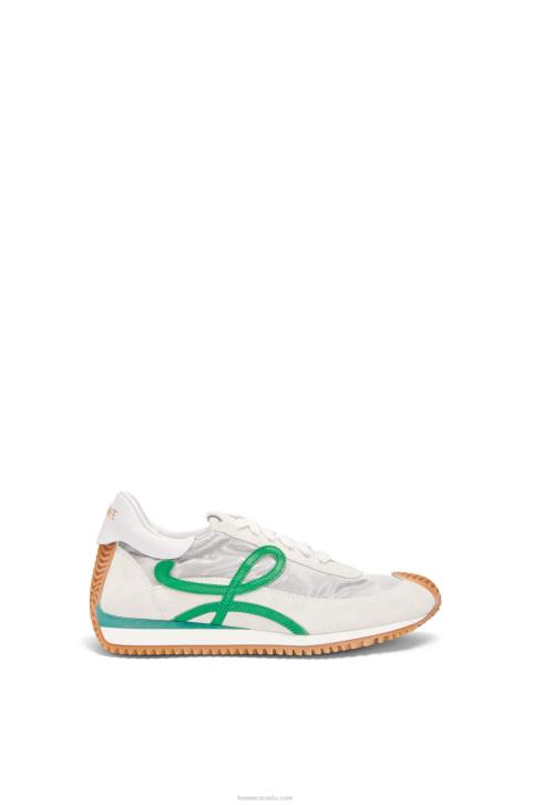 Loewe Flow runner in technical mesh and suede 688V649 Women Silver/White/Green