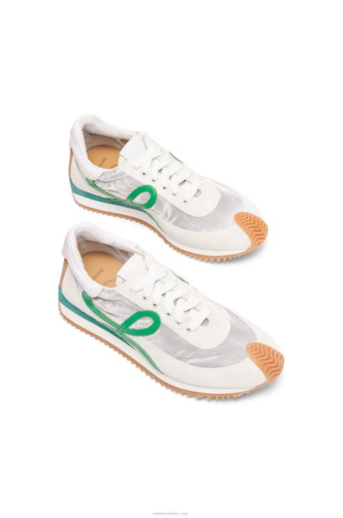Loewe Flow runner in technical mesh and suede 688V649 Women Silver/White/Green